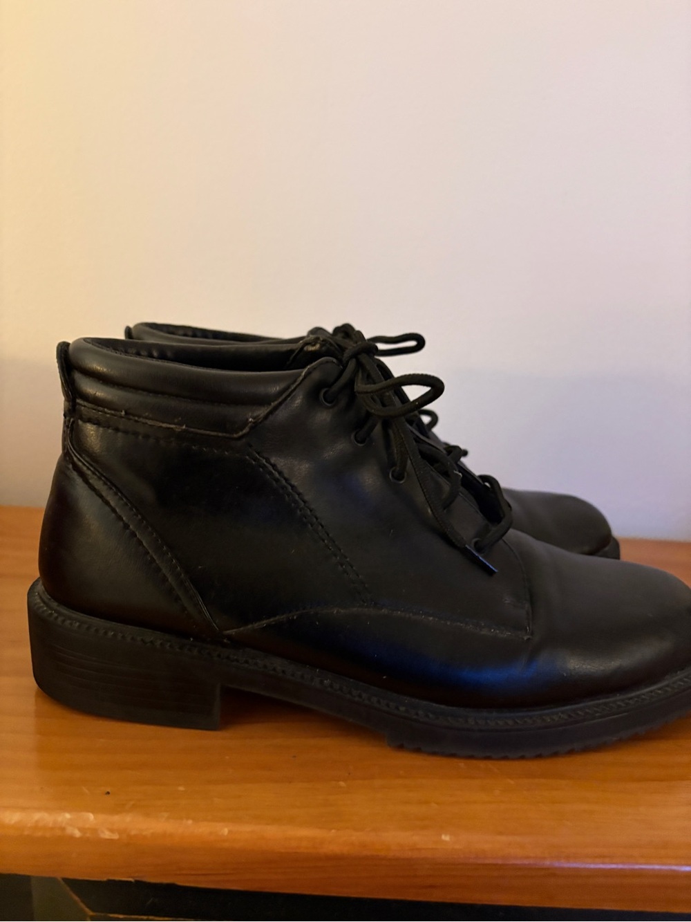 Black Lace-Up Leather Ankle Booties for Women